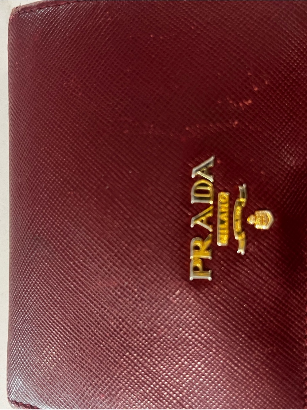 Prada Saffiano Leather wallet red with Gold Logo